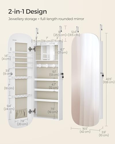 SONGMICS Jewelry Organizer, LED Jewelry Cabinet, Wall/Door Mounted - Image 6