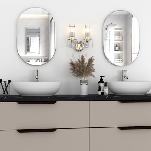 Oval Bathroom Mirror Wall Vanity Oval Mirrors, 2 Pieces 20"x30" Silver Bathroom Mirrors for Over Sink Pill Mirrors Capsule Wall Mounted Mirror, Modern Mirror with Metal Frame for Wall Decor - Image 5
