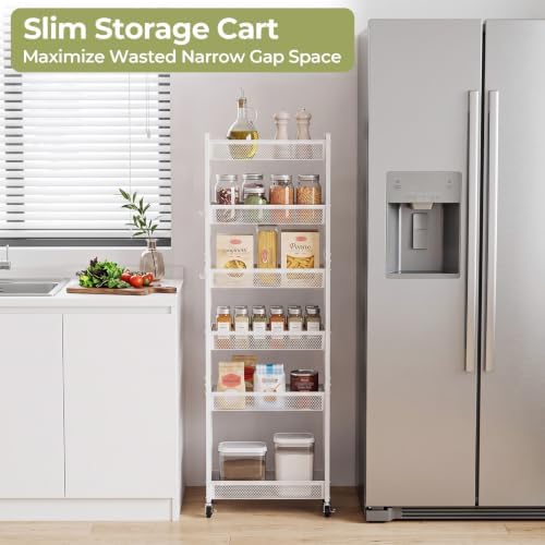 Delamu 6 Tier Slim Rolling Storage Cart, Utility Metal Narrow Cart 7.1" W - Image 3