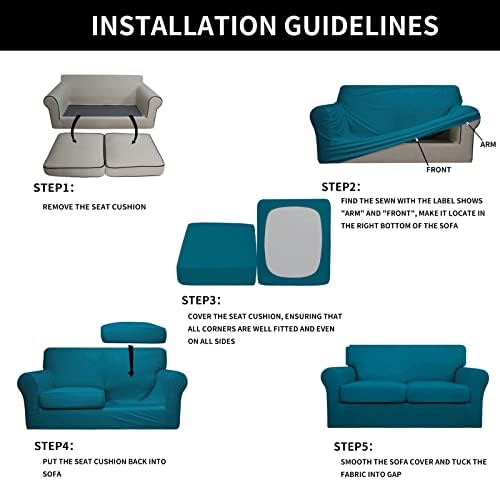 Easy-Going 3 Pieces Stretch Loveseat Couch Cover for 2 Cushion Washable - Image 6