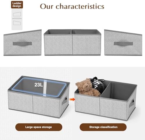 DIMJ Closet Storage Bins, 5 Pack Storage Baskets for Shelves, Foldable Closet Organizer with Handle, Linen Closet Organizers and Storage for Clothes, Toys, Towel, Books (Grey) - Image 3