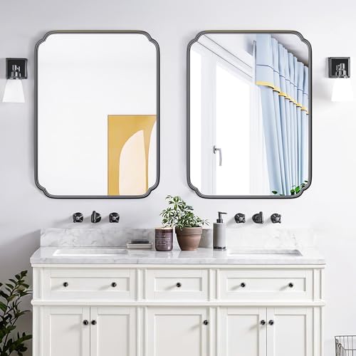 Ferytange 28"x36" Black Bathroom Mirror with Rustproof Metal Frame, Modern Rounded Corner Wall Mirror for Vanity Over Sink, Horizontal/Vertical Hanging - Image 2