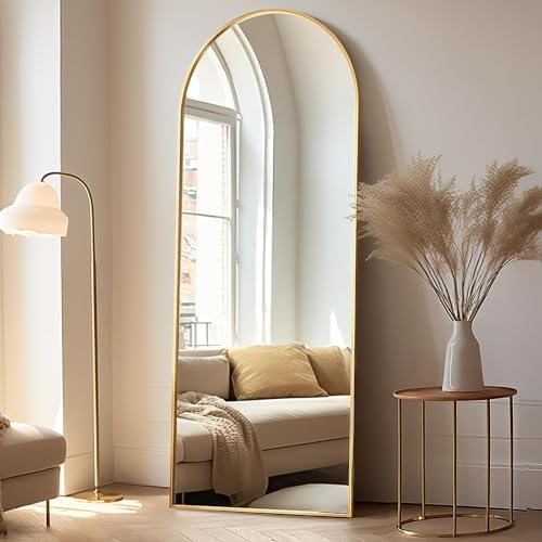 Rowjut Floor Mirror Arched Full Length Mirrors, Mirror Full Length Standing Hanging or Leaning Against Wall, 59"x18" Large Full Body and Wall Mounted Mirror for Bedroom Living Room, Gold - Image 3