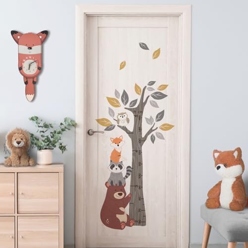 Yovkky Kids Height Chart Wall Decals Stickers, Woodland Animals Tree | Toddler Baby Growth Measurement Nursery Decor, Forest Bear Raccoon Fox Owl Leaves Home Decorations Bedroom Playroom Art - Image 5