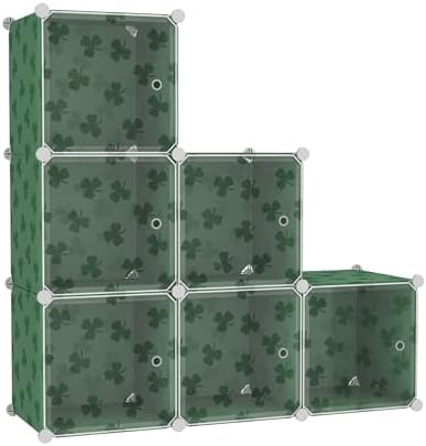 C&AHOME Clover Embossed Storage Organizer with Doors 6-Cube Shelf Green by CAHOME