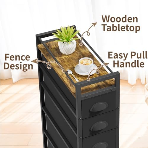 LASZOLA Narrow Cabinet Slim Storage Cart for Bathroom Small Space, Black - Image 6
