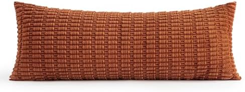 MIULEE Fall Lumbar Corduroy Throw Pillow Cover for Bed 14x36 Dark Rust - Image 6