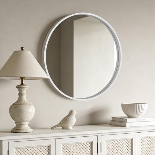WallBeyond Round Wood Mirror 28 inch Circle Wall Mirror for Bathroom Round Wall Mirror for Wall Decor, Vanity, Entryway Living Room (White) - Image 3