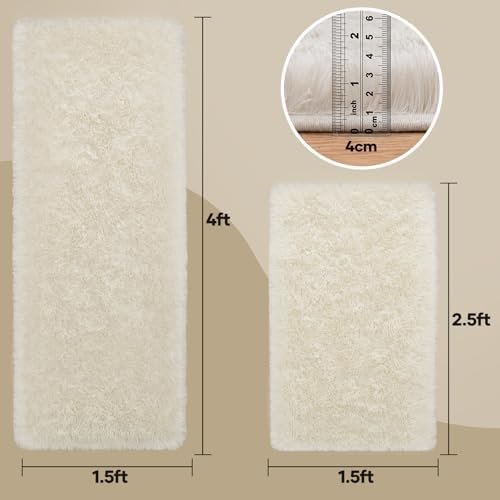 Ophanie Small Rug Washable Non Slip Throw Bedside Area Rugs, Fluffy Soft Mini Bedroom Carpet, 1.5x2.5 and 1.5x4 Rug Set, 2 Piece Ivory - Image 2