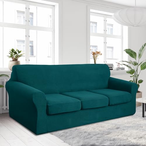 U-NICE HOME 4 Pieces Oversized Stretch Couch Cover Slipcover, Blue - Image 2