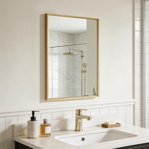 Bathroom Mirror for Wall, 24x16 Inch Framed Vanity Mirror Brushed Gold - Image 4