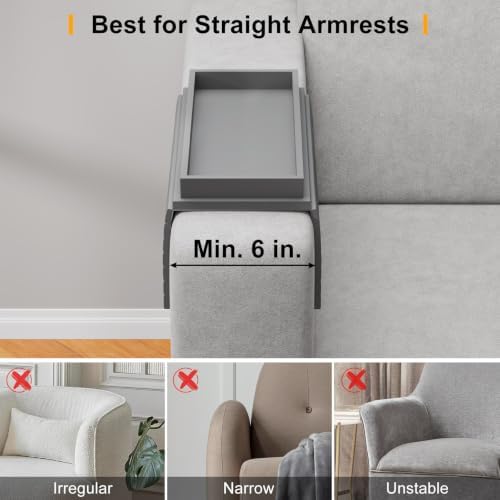 Bestjing 2 in 1 Bamboo Sofa Armrest Tray Table for Couch (Gray) - Image 4