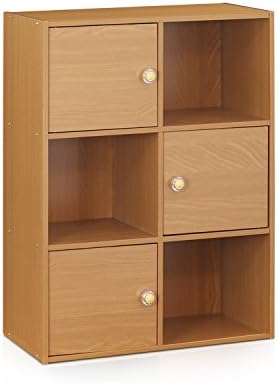 Furinno Pasir 3-Tier Shelf with 3 Door/Round Handle, Light Cherry by Furinno-FitsYourSpaceFitsYourBudget