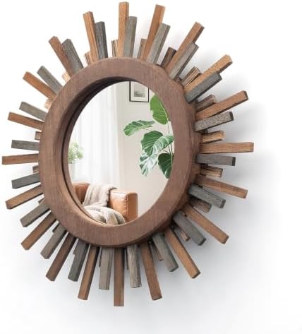 12 Inch Boho Sunburst Mirror, Decorative Rustic Farmhouse Wall Decor for Living Room, Bedroom, Bathroom, Hallway - Tricolor Wood Frame by Makelifemorewonderful