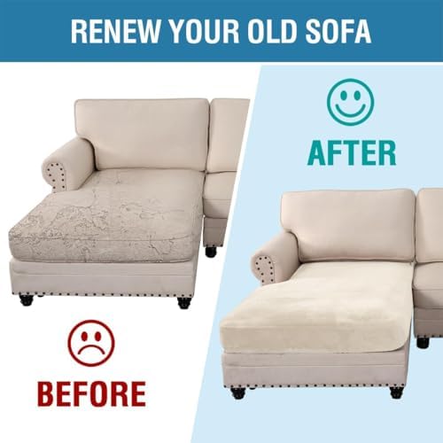 H.VERSAILTEX Velvet Stretch Individual Chaise Cover Sectional Couch Covers for L Shaped Sofa Both Left/Right Furniture Protector Seat Cushion Sofa Cover (1 Piece Chaise Cover, Cream) - Image 3