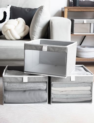 StorageWorks Closet Storage Bins with Mesh Front Window, Gray, 3-Pack - Image 6