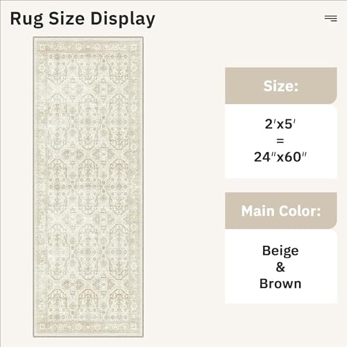 Soalmost Runner Rug 2x5 Washable Non-Slip Kitchen Entry Runners Beige/Brown - Image 5