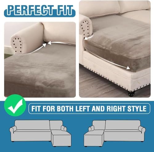 H.VERSAILTEX Velvet Stretch Individual Chaise Cover Sectional Couch Covers for L Shaped Sofa Both Left/Right Furniture Protector Seat Cushion Sofa Cover (1 Piece Chaise Cover, Taupe) - Image 6