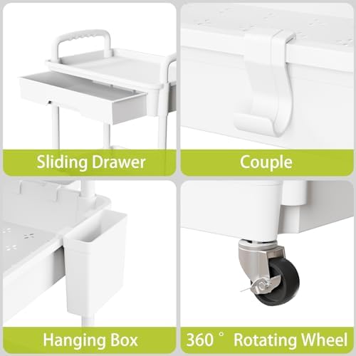 Sorgion 3 Tier Rolling Cart Organizer,Laundry Room Bathroom Organizers and Storage Office Shelves Mobile Shelving Unit Kitchen Trolley Cart with Wheels for Art,Craft,Diaper,Bedside,Snack(White) - Image 4