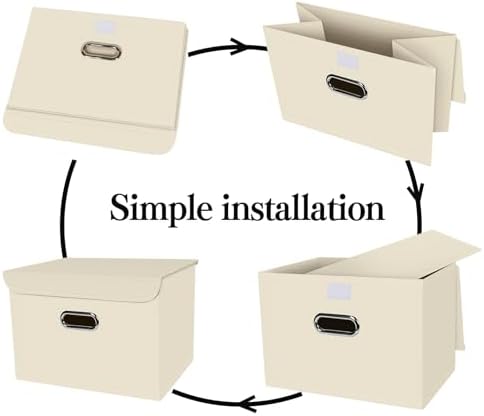 8-Pack Large Collapsible Storage Bins with Lids,Fabric Storage Cubes Organizer for Shelves,Closet,Nursery,Foldable Cube Storage Baskets with Handles,Home Boxes (14.9"x9.8",Creamy-White) - Image 6