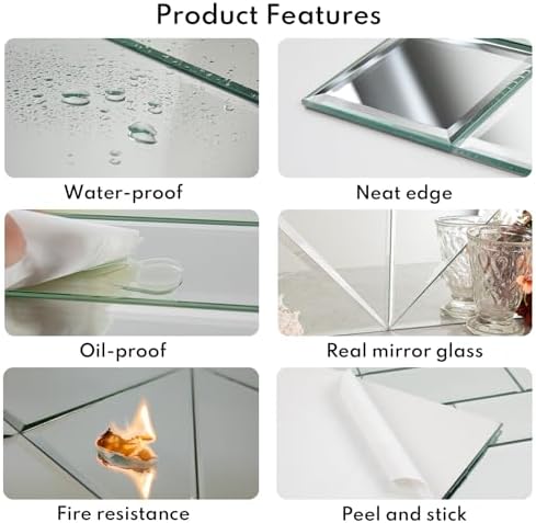 Lovdeco Peel and Stick 3 Inch Beveled Mirror Glass Tile Silver Crystal Mosaic Tile for Kitchen Backsplash Bathroom (3x3 Inch, 32 Sheets) - Image 5