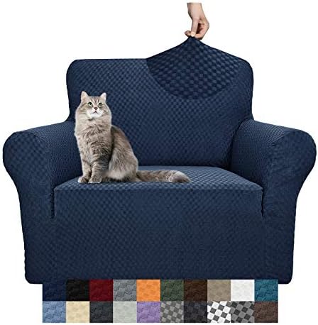 YEMYHOM Couch Cover Latest Jacquard Design High Stretch Sofa Chair Covers for Living Room, Pet Dog Cat Proof Armchair Slipcover Non Slip Magic Elastic Furniture Protector (Small, Navy) by YEMYHOM