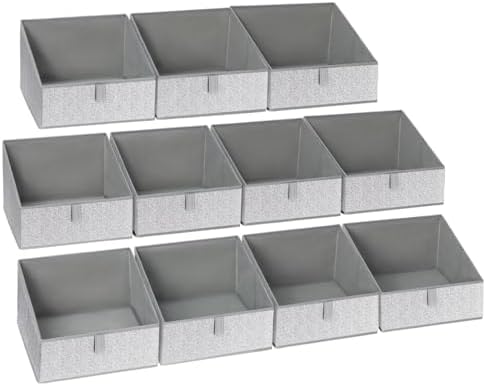 DIMJ Closet Storage Bins 10 Pack - Fabric Trapezoid Closet Organizer Bin, Foldable Storage Baskets for Shelves, Closet Shelf Organizer, Clothing Storage Box for Toys, Books, Towel, Clothes, Gray by DiMJ