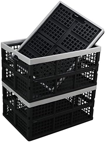Kekow 3-Pack Black Plastic Collapsible Storage Basket, 42 L Folding Crates by Kekow