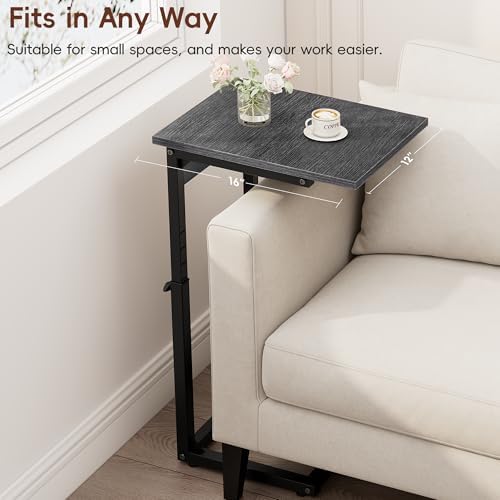 Vagusicc C Shaped End Table with Charging Station, 33" Tall Side Table for Couch, Adjustable Height C Table End Table, Couch Table Slide Under Sofa Table TV Tray Table for Living Room, Gray Walnut - Image 6