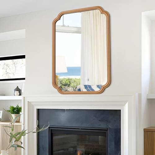 Ferytange Wood Bathroom Mirror for Wall Mounted, 24" x 36" Rustic Bathroom Mirror for Over Sink with Wood Frame Farmhouse Rounded Corner Rectangle Mirror Decorative(Natural Color) - Image 4