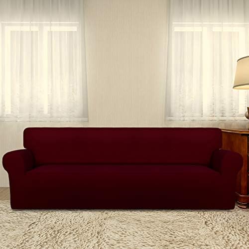 PureFit Stretch Couch Covers for Sofa 4 Seater Slipcovers Wine - Image 2