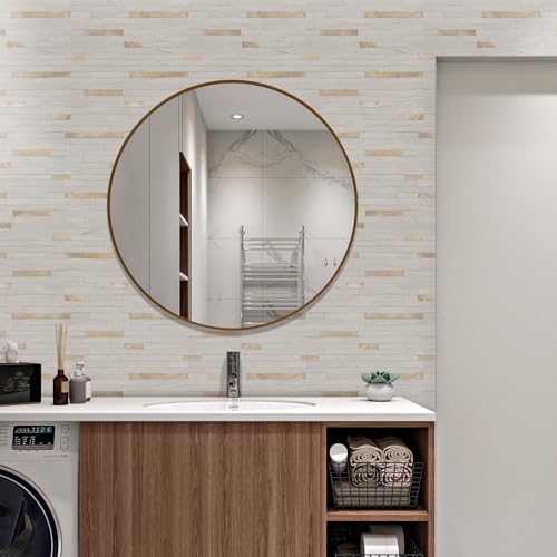STICKGOO 2 Sheets Peel and Stick Backsplash Tile, Stick on Backsplash for Kitchen and Bathroom, White Sandstone Look PVC Mixed Metal Gold Self Adhesive Wall Tiles - Image 4
