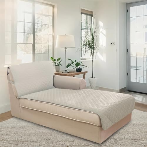 U-NICE HOME Sectional Couch Cover Chaise Lounge Cover, Beige/Beige - Image 2