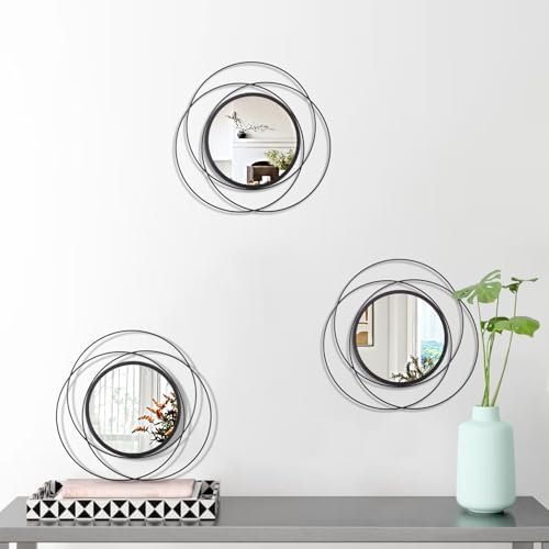 Black 3 Pcs Decorative Wall Mirror Circle Modern Mirror Round Art Ring Metal Mirrors Wall Decor Wall Mounted Mirror for Living Room Bedroom Dining Room Hallway Entryway 12" - Image 2