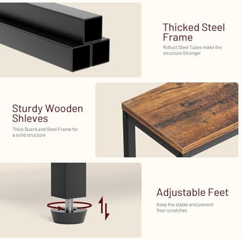 SLEEPING LAMB Narrow Small Side Table for Small Space, 2 Tier Sofa Skinny End Table for Living Room, Bedroom Beside Slim Nightstand, Rustic Brown and Classic Black - Image 4