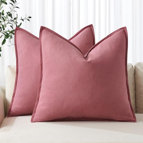 MIULEE Decorative Linen Euro Sham Pillow Covers 22x22 Inch Cranberry Red by MIULEE