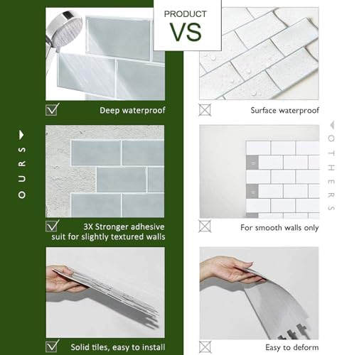 STICKGOO 10-Sheet Subway Tile Peel and Stick Backsplash, Self Adhesive Vinyl Wall Tiles, Stick on Backsplash for Kitchen and Bathroom(Thicker Design) - Image 6