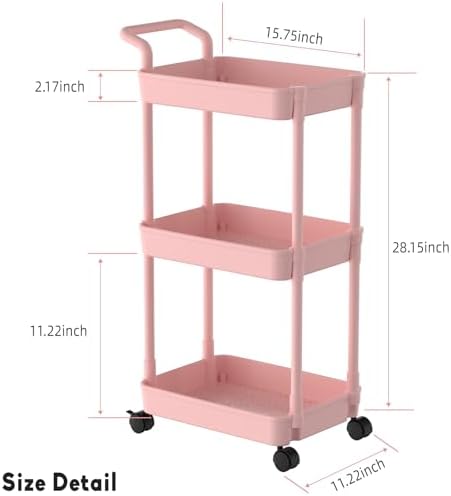 Volnamal Diaper Caddy, 3 Tier Rolling Cart for Baby Essentials, Pink - Image 2