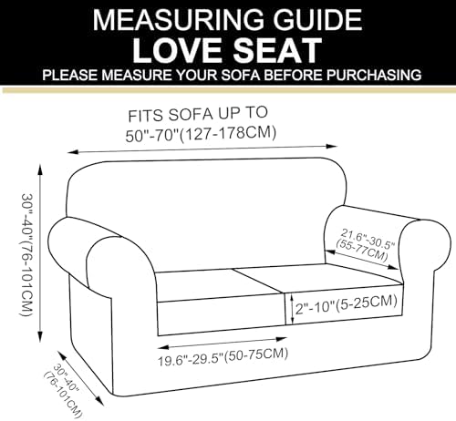 U-NICE HOME 3 Pieces Stretch Loveseat Couch Cover, Black - Image 7
