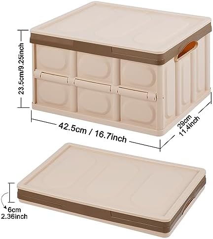 Phyllia Foldable Storage Boxes with Lids, 3-Pack Collapsible Plastic Storage Bins Organizer Containers Baskets Cub with Cover,Stackable Utility Crates Storage Box (Brown, 30L) - Image 7