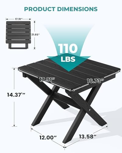 SERWALL Small Folding Outdoor Side Table Set of 2, Black - Image 3