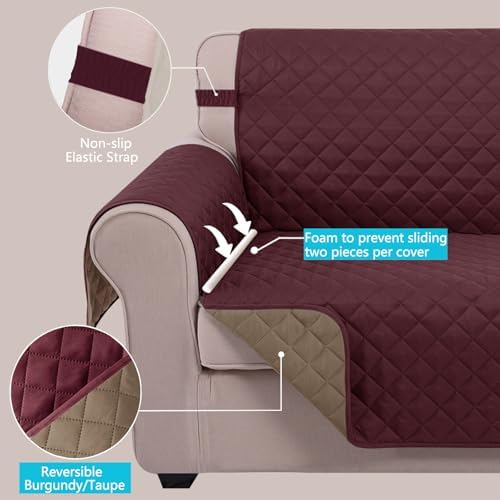 U-NICE HOME Reversible Recliner Chair Covers, Burgundy/Tan - Image 3