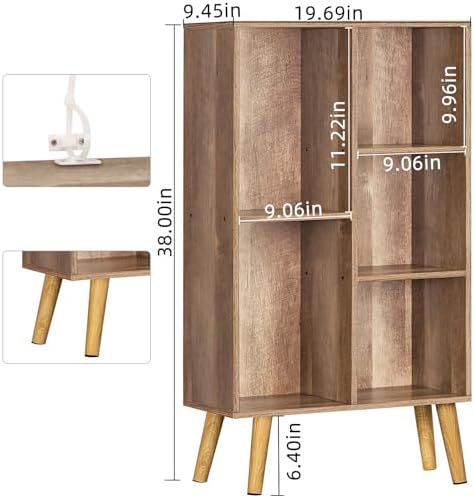 LEYAOYAO 5 Cube Bookshelf, Mid-Century Modern Book Shelf with Legs, Oak - Image 3