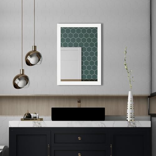 Bathroom Mirror for Over Sink 28x20 Inch Rectangular Wall Mirror, White - Image 2