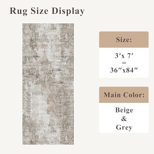 3x7 Washable Non-Slip Kitchen Runner Rug – Modern Abstract Neutral Carpet for Hallway, Entryway, Bedroom, Laundry Room – Low-Pile Thin Wide Floor Runner (Gold Grey - Image 2