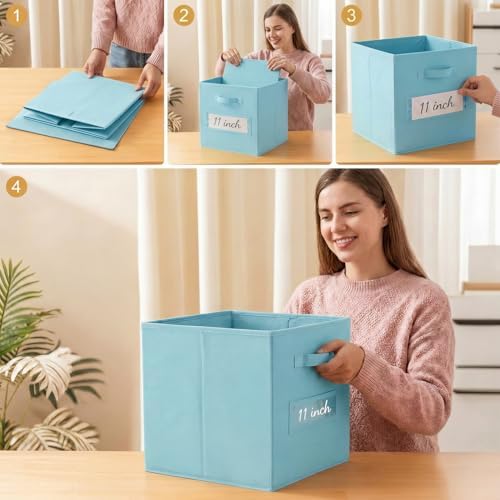Storage Bins,11" Cube Storage Bin with Labels,10pcs,Sky Blue - Image 5