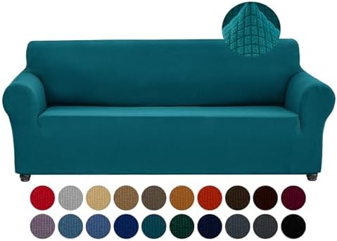 Joccun Stretch Couch Cover Slipcovers, 1-Piece Sofa Covers for 3 Cushion Couch Spandex Jacquard Washable Furniture Protector Cover for Living Room,Kids,Pets(Sofa,Peacock Blue) by Joccun