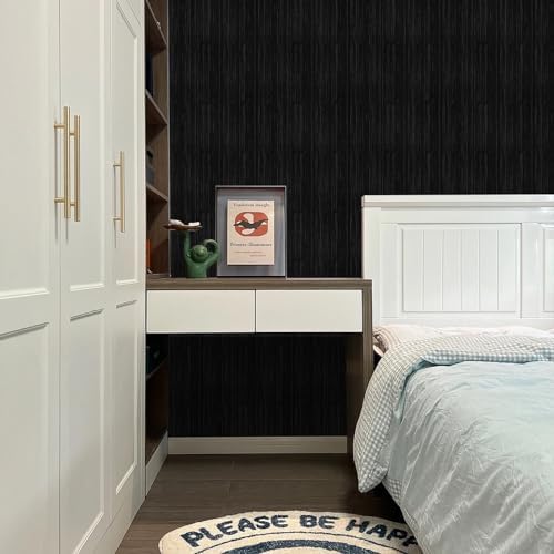 Black Grasscloth Peel and Stick Wallpaper Texture Contact Paper 15.7" X 120" Self-Adhesive Linen Removable Wallpaper Cabinets Counter Top Liners - Image 5