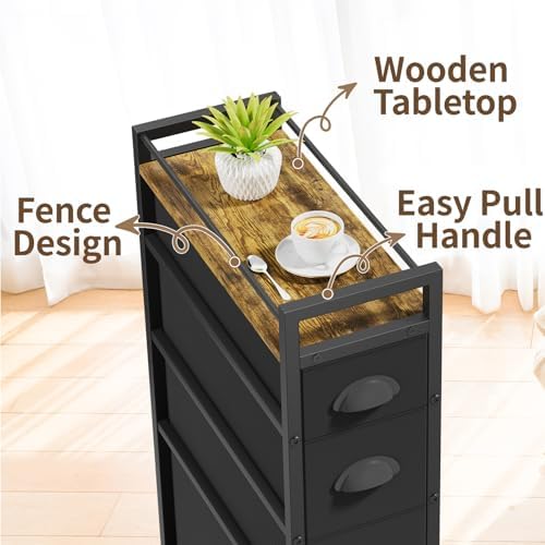 LASZOLA Narrow Cabinet Slim Storage Cart for Bathroom Small Space, Black - Image 6