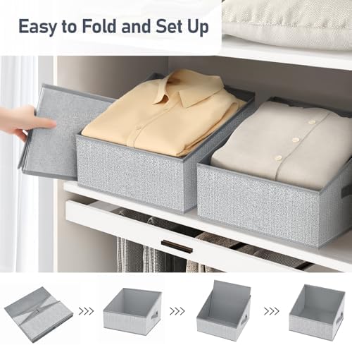 DIMJ Closet Storage Bins - Fabric Storage Baskets for Shelves, Collapsible Closet Organizers and Storage with Handles, Trapezoid Shelf Organization Storage Cubes for Purse, Toys, Books, Towel, Socks - Image 3